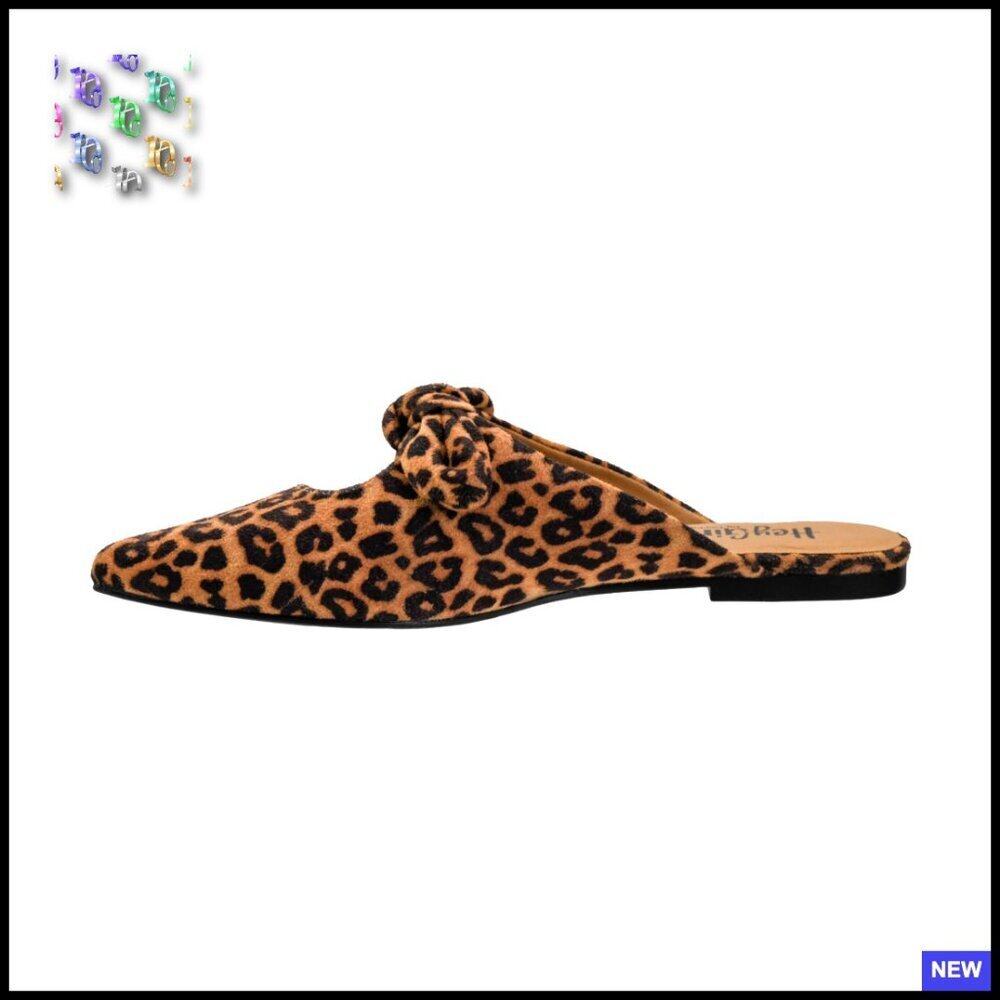 Leopard Print Mules Slip-On Flat Shoes Chic Bow Knot Detail Pointed Toe